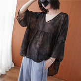 Women Retro Chiffon Print Casual Shirt